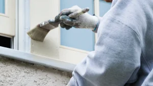 Semi-gloss paint applied to exterior window trim
