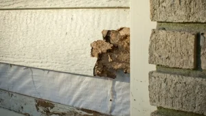 Rotted wood siding being replaced