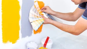 Homeowner choosing exterior paint finish