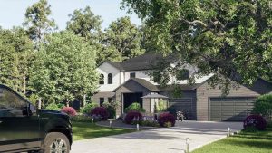 Exterior home with heavy tree cover and shade