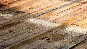 Wet wooden deck after rainfall