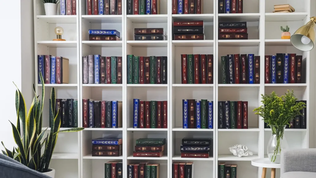 Freshly painted built-in shelves in living room