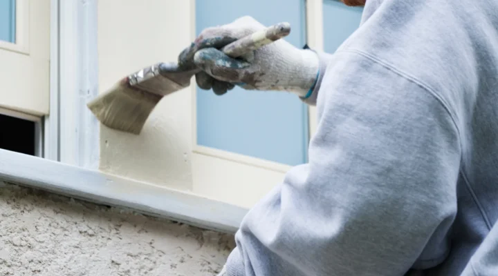 Semi-gloss paint applied to exterior window trim