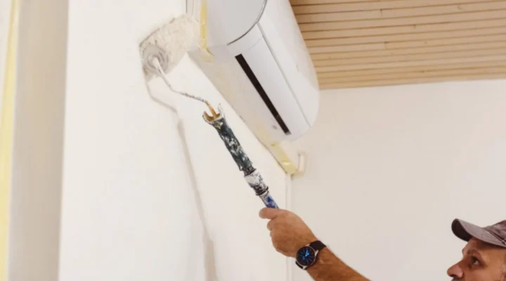 Painting trim around a window AC unit