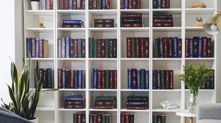 Freshly painted built-in shelves in living room