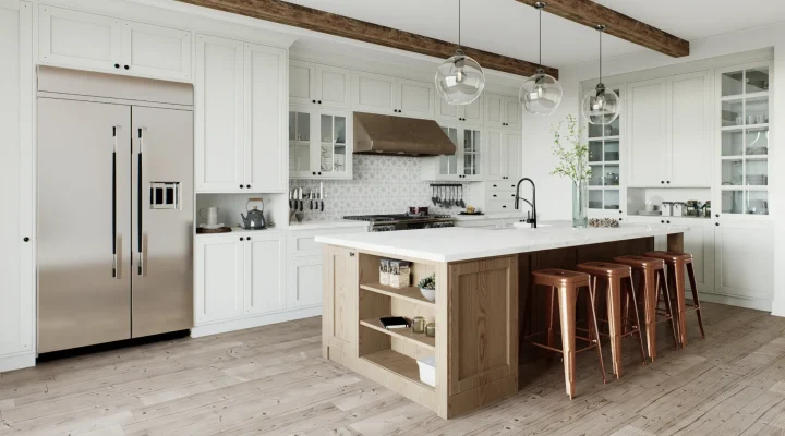 Freshly refinished kitchen cabinets