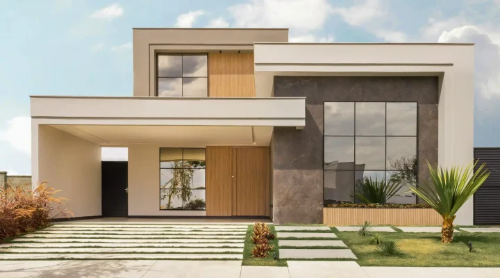 Modern home featuring warm neutral exterior paint colors